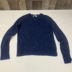 Pacas Navy Blue Baby Alpaca Merino Wool Pointelle Crewneck Sweater Womens Medium